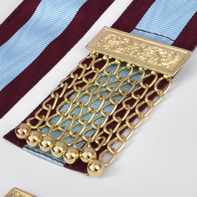 Worshipful Master Emulation Rite Apron - Turquoise & Maroon Moire with Gold Triple Taus