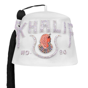 DOI Fez Hat - Pure White With Rhinestones (2 Rows as pictured)
