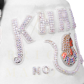 DOI Fez Hat - Pure White With Rhinestones (2 Rows as pictured)