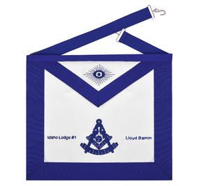 Past Master Blue Lodge Apron - Royal Blue Square & Quadrant With Sun - Bricks Masons
