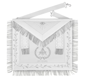 Master Mason Blue Lodge Apron - All White Bullion With Wreath Customizable Anniversary Year - Bricks Masons