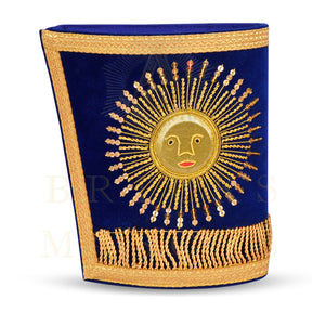 Grand Master Blue Lodge Cuff - Hand-embroidered Gold Sun & Blue Velvet