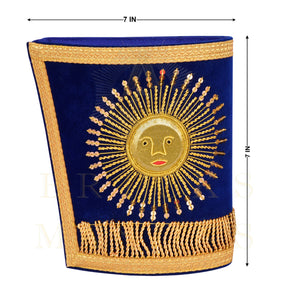 Grand Master Blue Lodge Cuff - Hand-embroidered Gold Sun & Blue Velvet