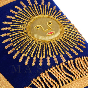 Grand Master Blue Lodge Cuff - Hand-embroidered Gold Sun & Blue Velvet
