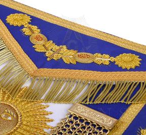 Past Grand Master Blue Lodge Apron - Quality A+ Gold & Blue Hand Embroidery - Bricks Masons