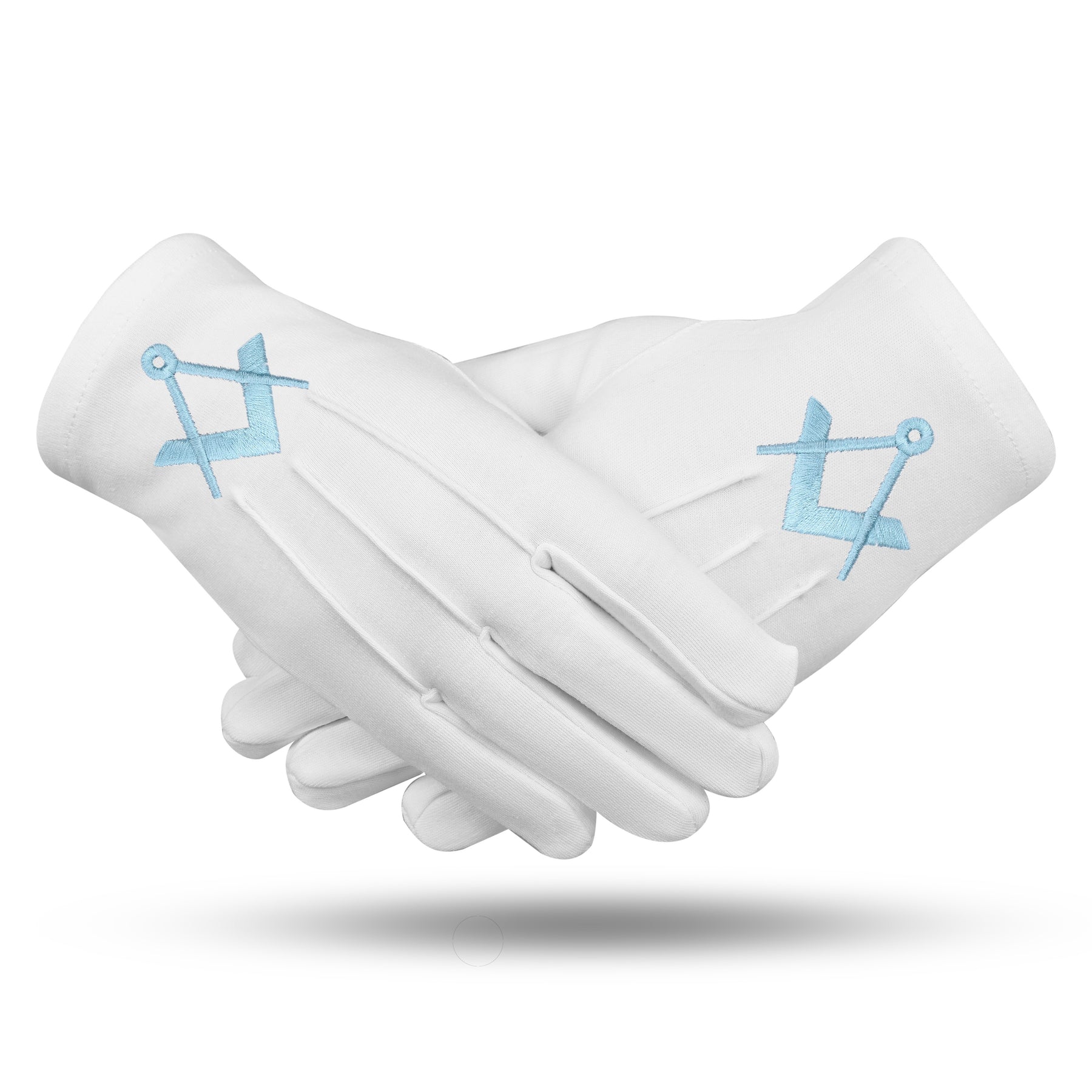 Master Mason Blue Lodge Gloves - Blue Square & Compass White Cotton - Bricks Masons