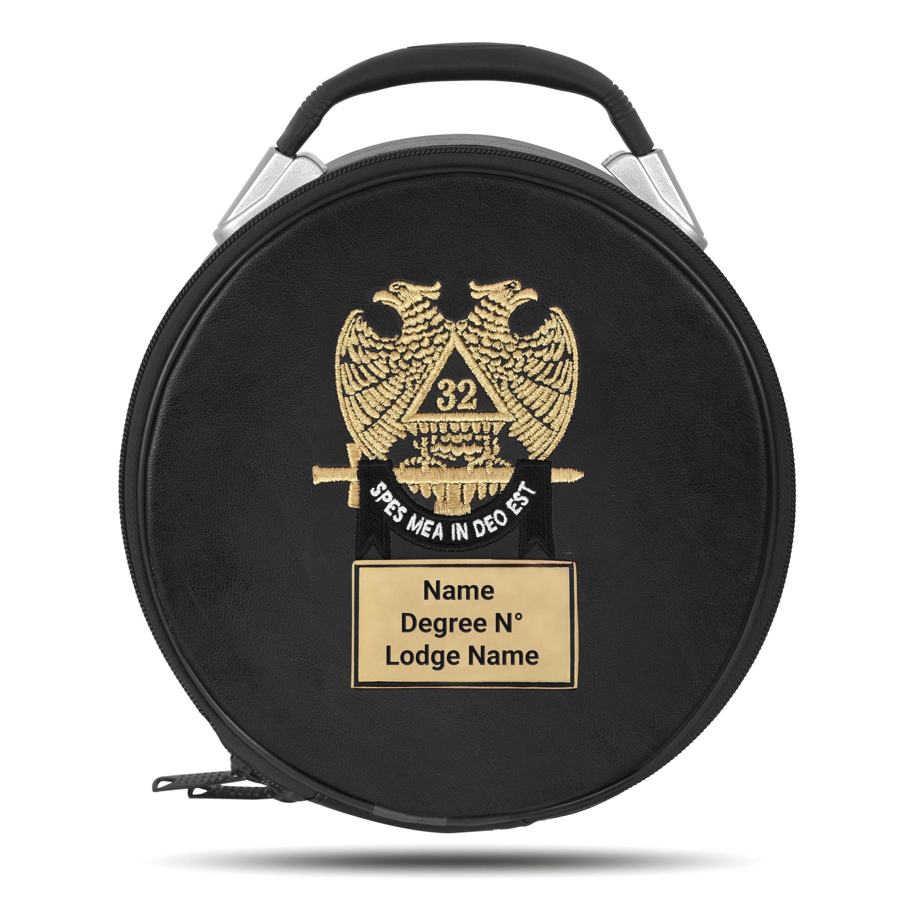 32nd Degree Scottish Rite Crown Cap Case - Double Eagle Machine Embroidery With Metal Plate