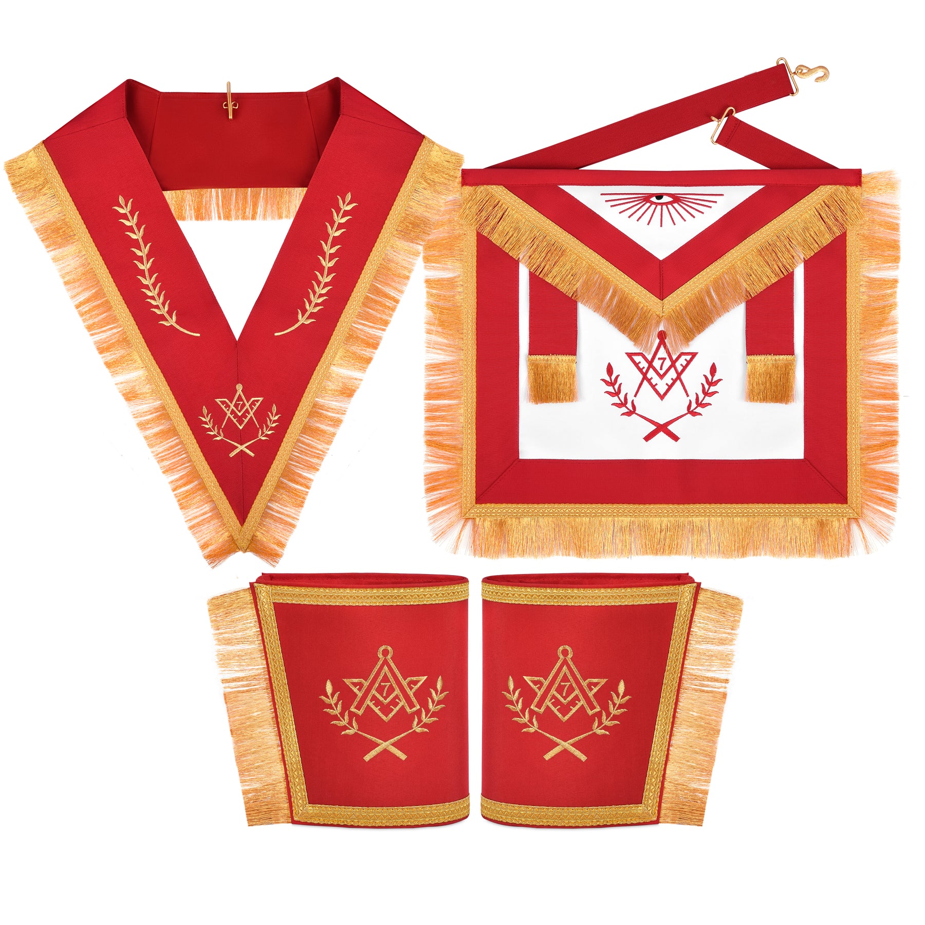 Master Mason Blue Lodge Regalia Set - Red & Golden Braid & Fringe