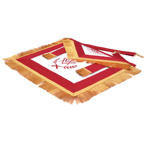 Master Mason Blue Lodge Apron - Red Ribbon Golden Bullion With Wreath & Fringe