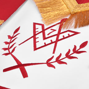 Master Mason Blue Lodge Apron - Red Ribbon Golden Bullion With Wreath & Fringe