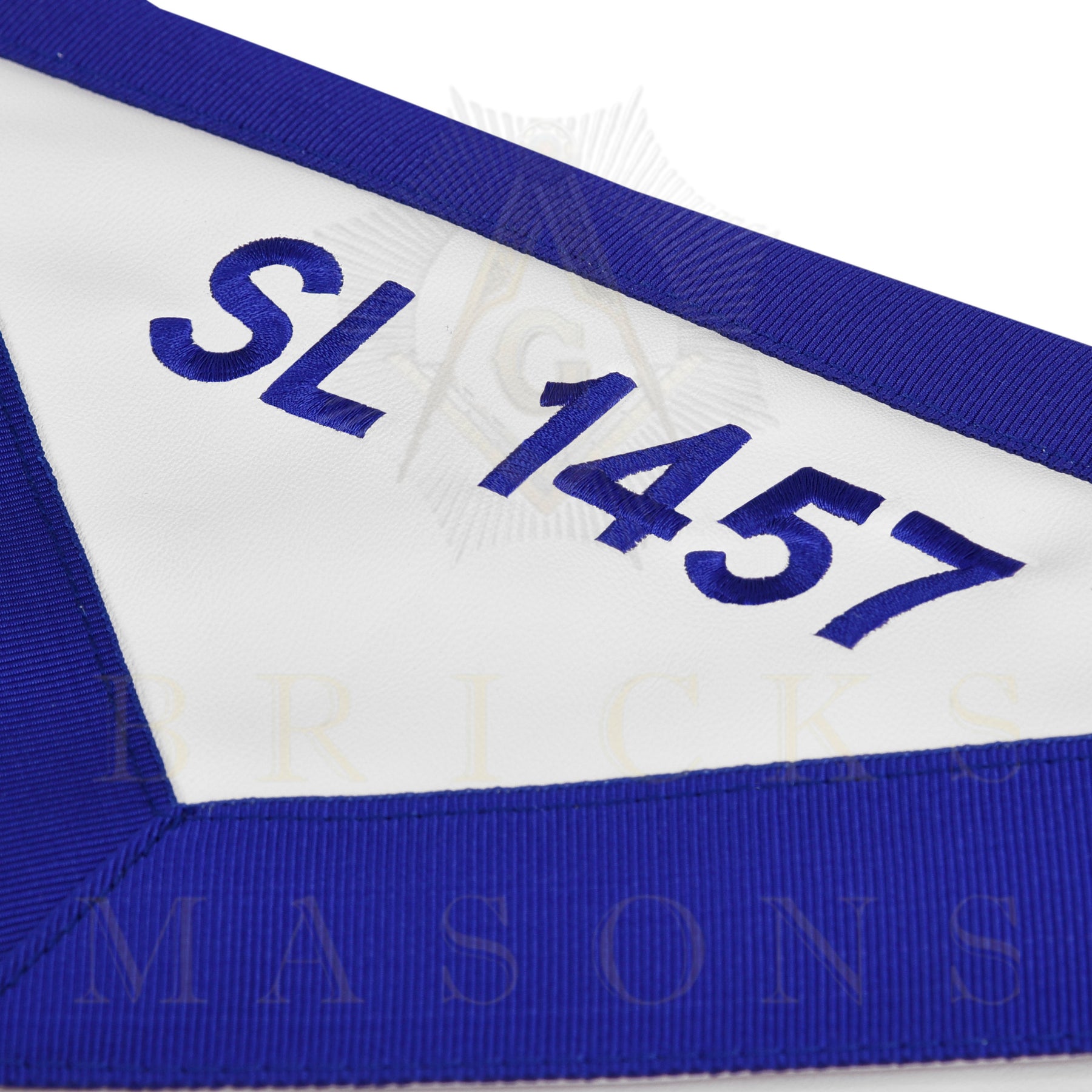 Junior Warden Blue Lodge Officer Apron - Blue Ribbon With Machine Embroidery Customizable Flap - Bricks Masons
