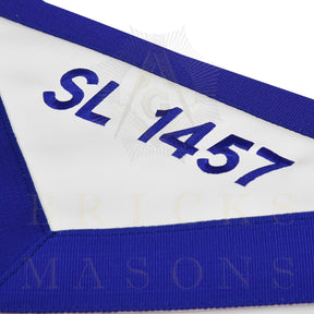 Junior Warden Blue Lodge Officer Apron - Blue Ribbon With Machine Embroidery Customizable Flap - Bricks Masons