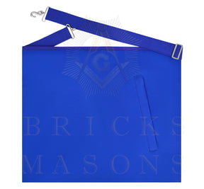 Senior Deacon Blue Lodge Officer Apron - Blue Ribbon With Machine Embroidery Customizable Flap - Bricks Masons