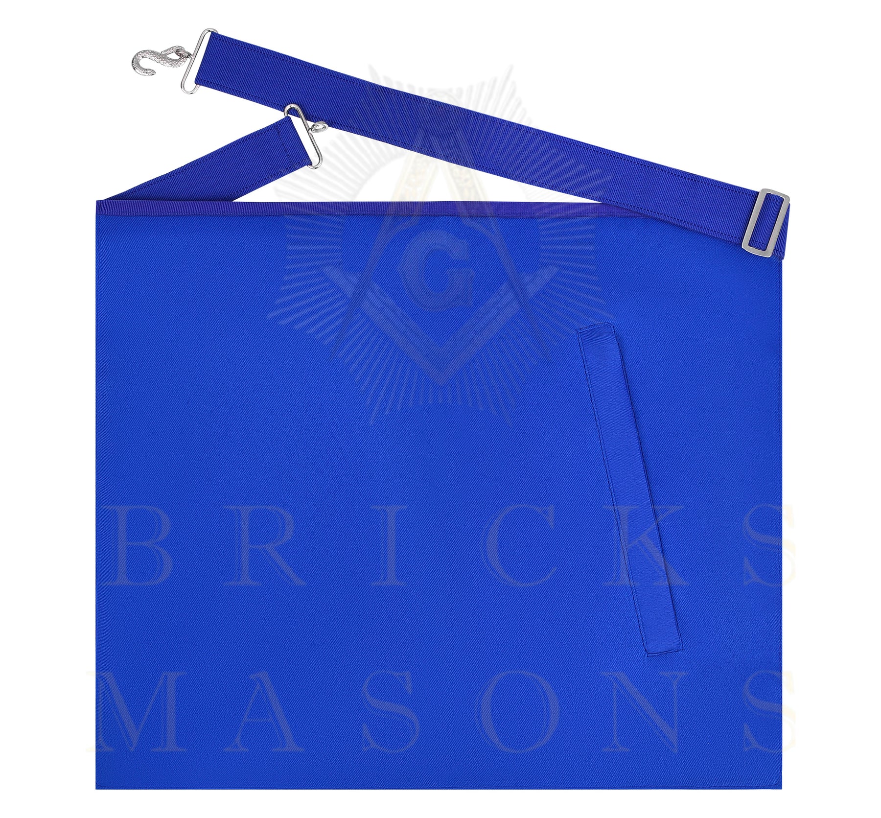 Senior Warden Blue Lodge Officer Apron - Blue Ribbon With Machine Embroidery Customizable Flap - Bricks Masons
