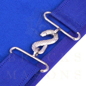 Junior Warden Blue Lodge Officer Apron - Blue Ribbon With Machine Embroidery Customizable Flap - Bricks Masons
