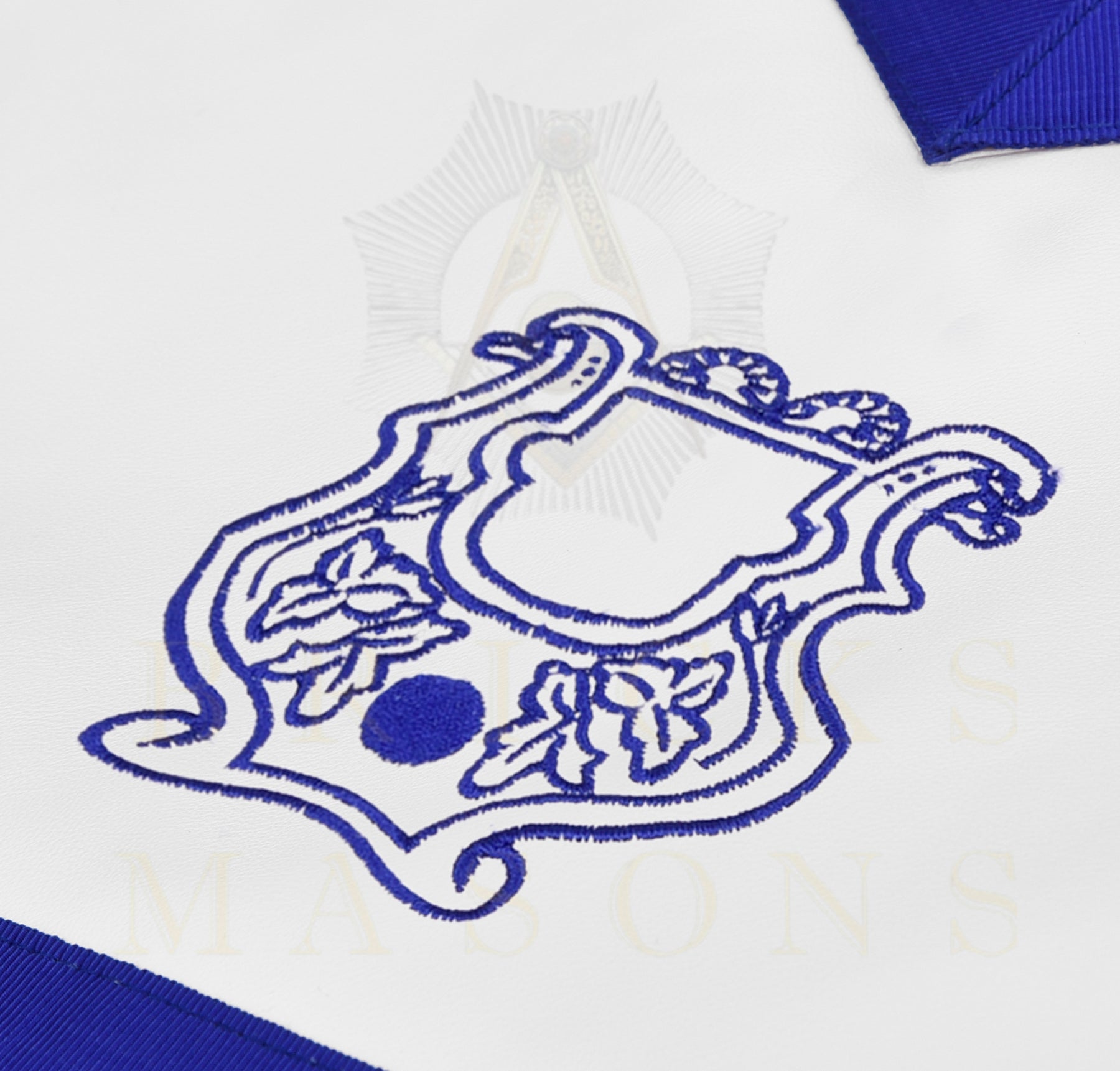 Organist Blue Lodge Officer Apron - Blue Ribbon With Machine Embroidery Customizable Flap - Bricks Masons