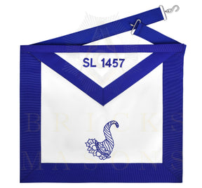Junior Steward Blue Lodge Officer Apron - Machine Embroidery With Waist Belt Customizable Flap - Bricks Masons