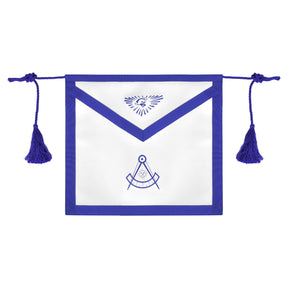 Past Master Blue Lodge Apron - White Cotton With Blue Tassels - Bricks Masons