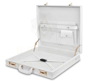 Universal Apron Case - White Imitation Leather & Gold Double Lock