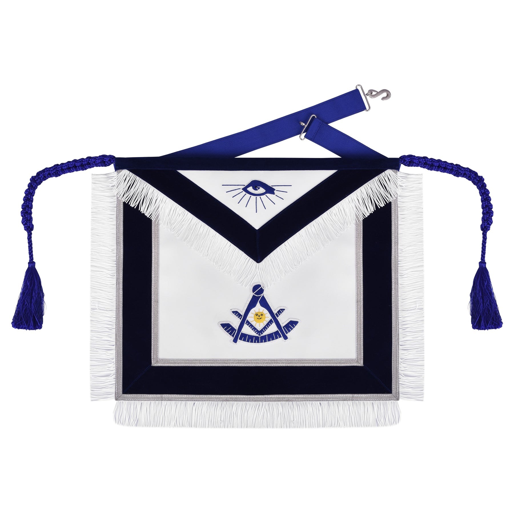 Past Master Blue Lodge California Regulation Apron - Hand Embroidery With Silver Fringe & Tassels