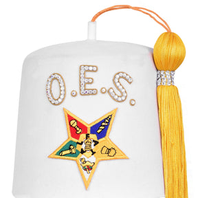 OES Fez Hat - Pure White With Yellow Tassel