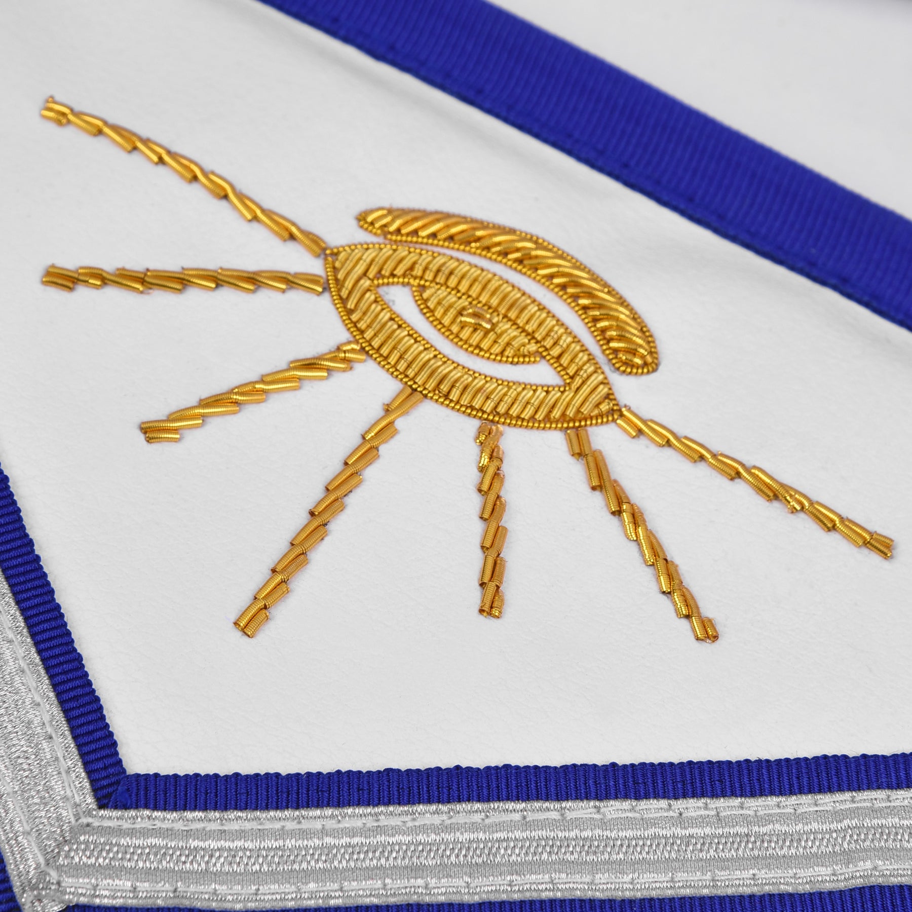 Past Master Blue Lodge California Regulation Apron - Hand Embroidery Gold Bullion With Silver Braid Fringe - Bricks Masons