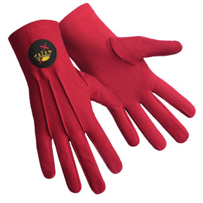 Knights Templar Commandery Glove - Red Cotton With Black Patch - Bricks Masons