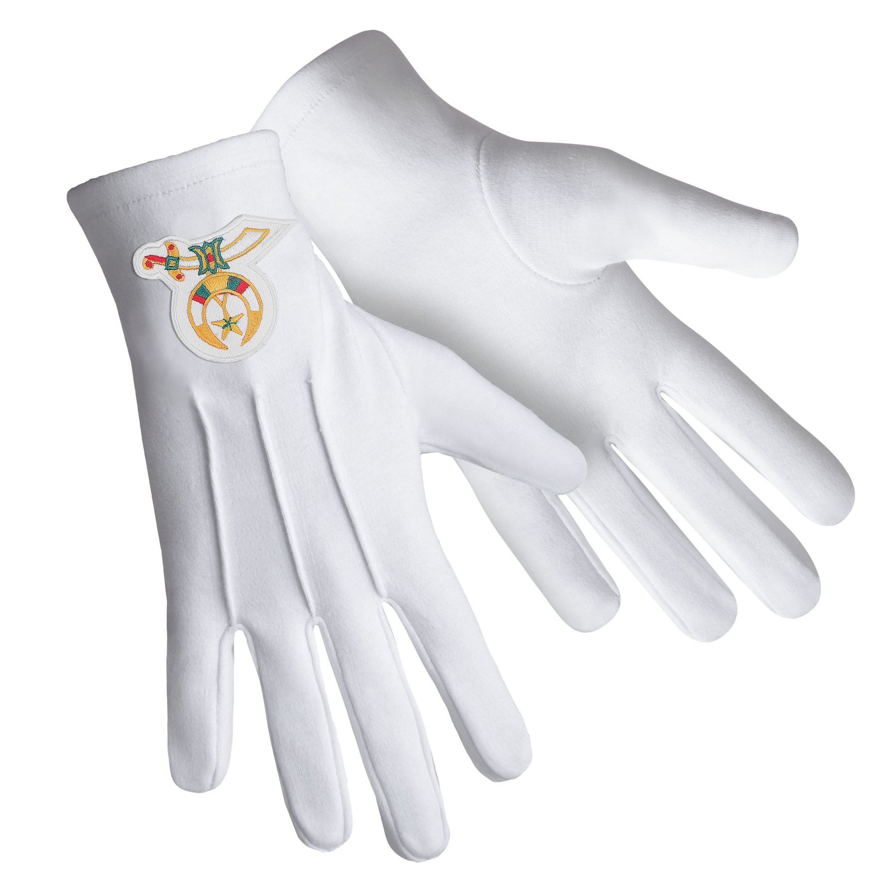 Shriners Glove - White Cotton With Gold Emblem - Bricks Masons