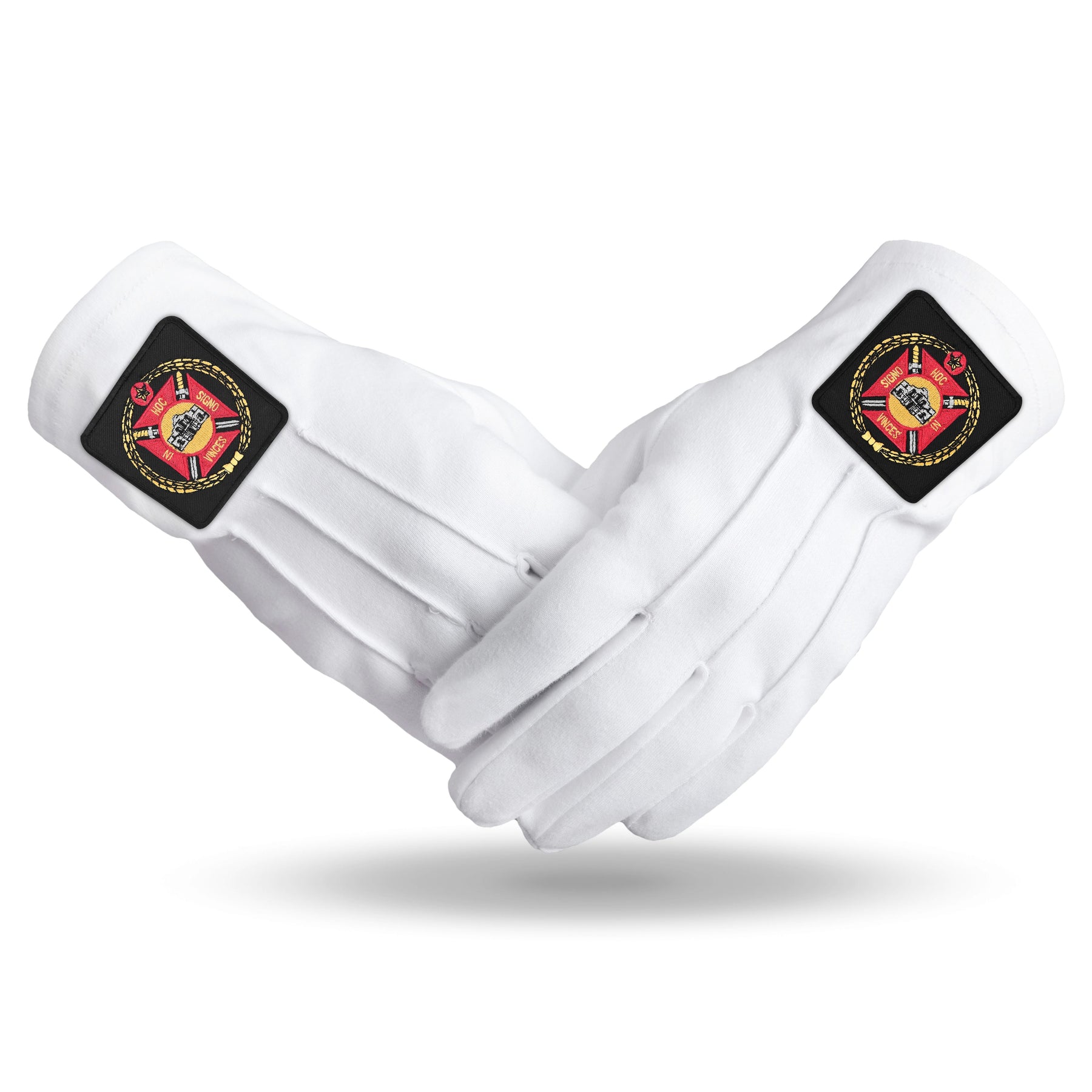 Knights Templar Commandery Glove - White Cotton With Red & Black Emblem - Bricks Masons