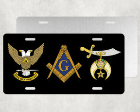 Scottish Rite Shriners Master Mason Blue Lodge License Plate Frame - High Gloss Aluminum - Bricks Masons