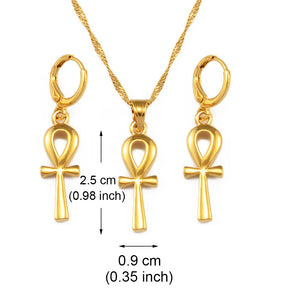 Ancient Egypt Jewelry Set - Gold Ankh Cross Pendant - Bricks Masons