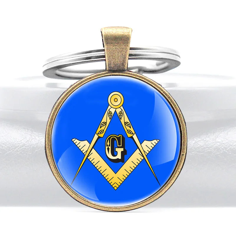 Master Mason Blue Lodge Keychain - Zinc Alloy Blue & Yellow - Bricks Masons