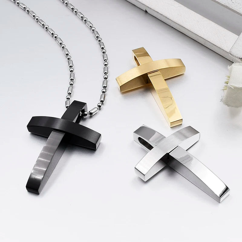 Polished Cross Pendant Necklace  Stainless Steel - Bricks Masons