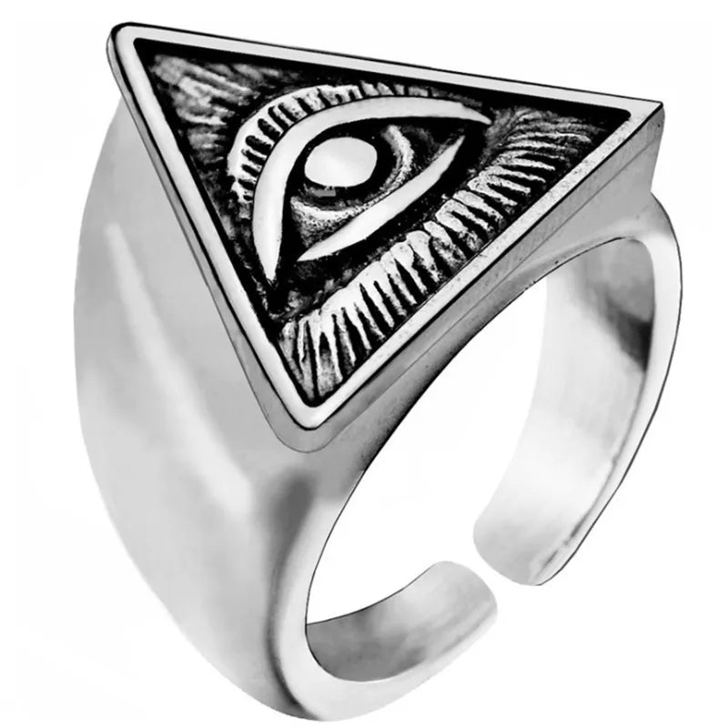 Eye Of Providence Ring - Silver Zinc Alloy With Adjustable Opening - Bricks Masons
