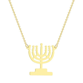 Ancient Israel  Necklace- Chanukah Menorah Shaped Stainless Steel Hanukkah Lamp Candles - Bricks Masons