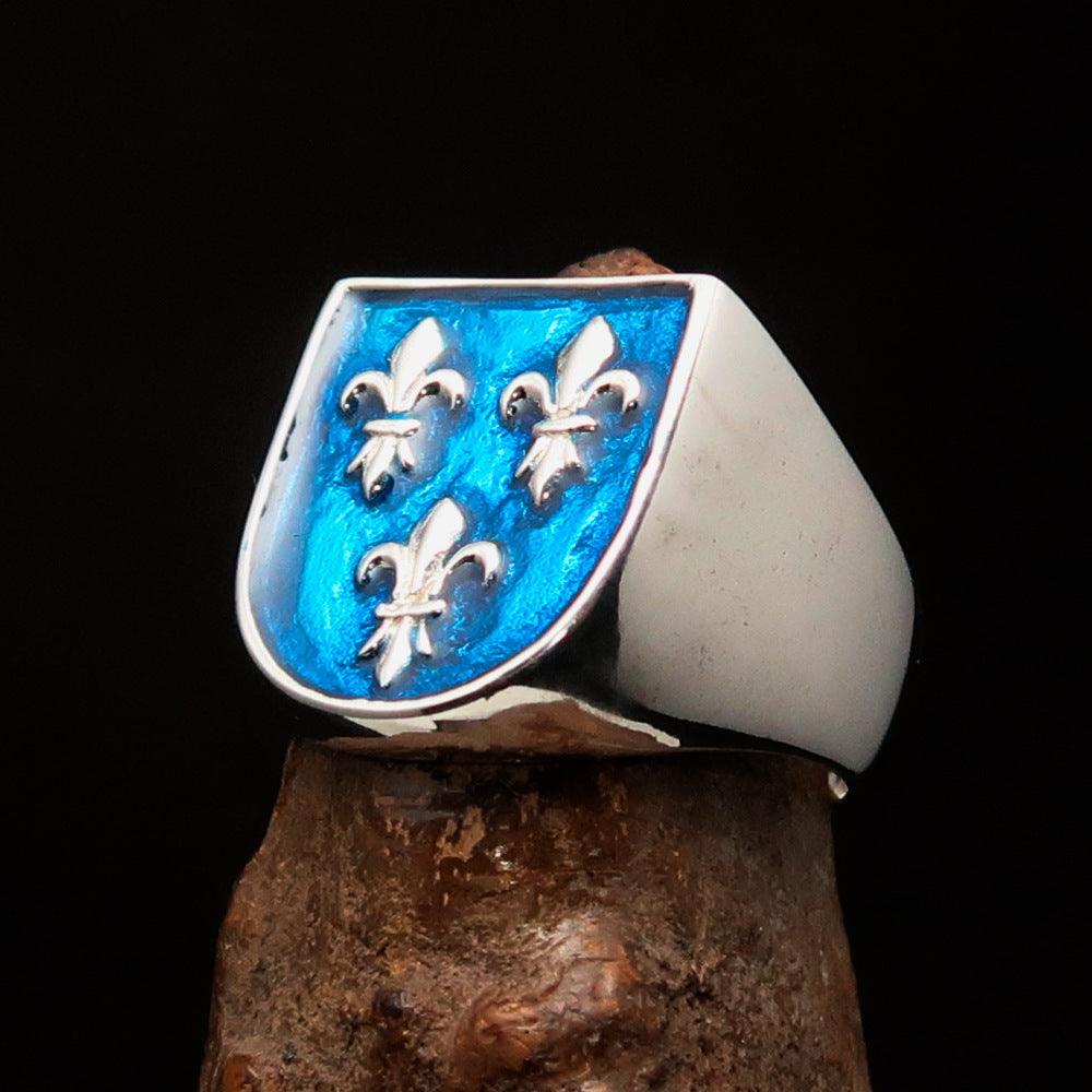 Knights Templar Commandery Ring - Blue Fleur De Lis Cross Sterling