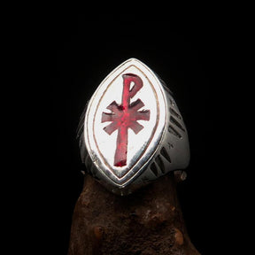 Red Cross Of Constantine Ring - Silver & Red Chi Rho Christogram Sterling Silver