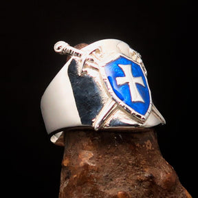 Knights Templar Commandery Ring - Blue Shield Cross Sterling Silver