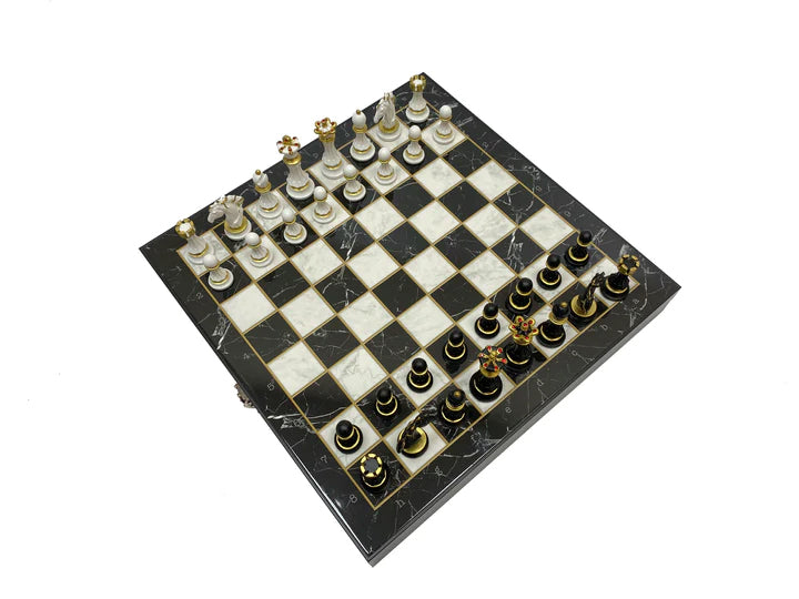 Widows Sons Chess Set - Black Marble Pattern - Bricks Masons