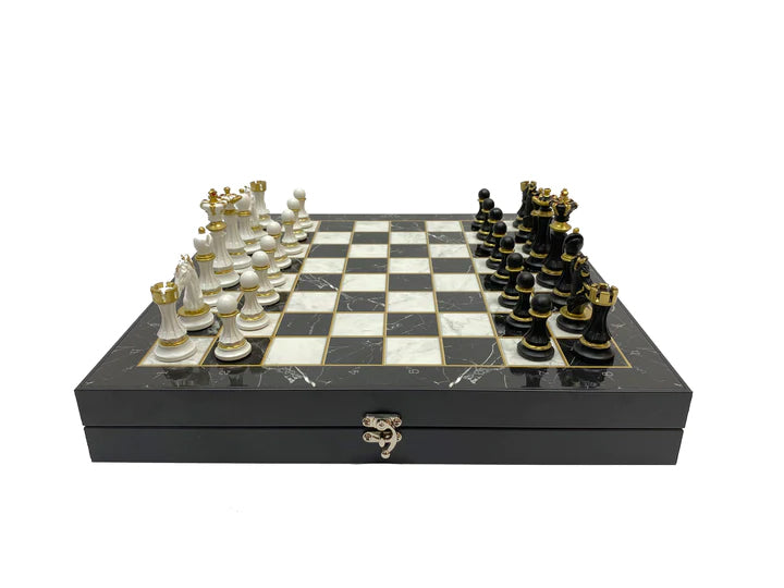 Master Mason Blue Lodge Chess Set - Black Marble Pattern