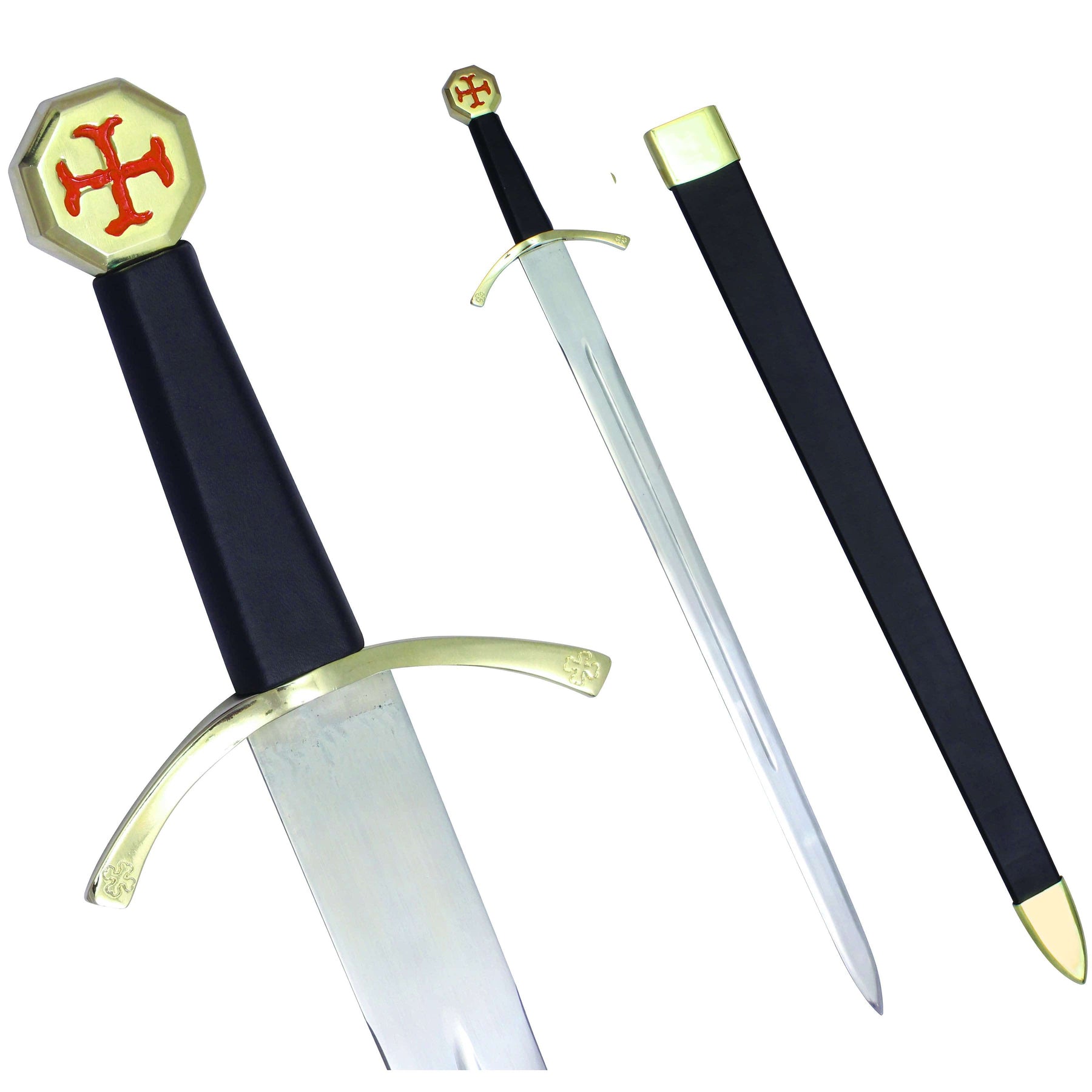 Knights Templar Commandery Sword - with Black Gold Hilt and Black Scabbard & Red Cross