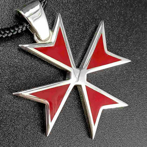 Order Of Malta Necklace - Templar Red Cross With Chain or Cord- Large size cross - Bricks Masons