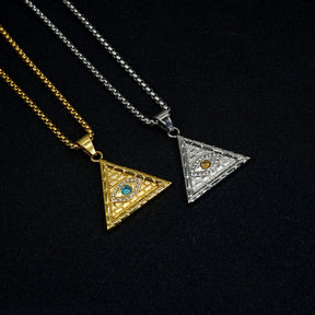 Eye Of Providence Necklace - Yellow All Seeing Eye Steel Pendant - Bricks Masons