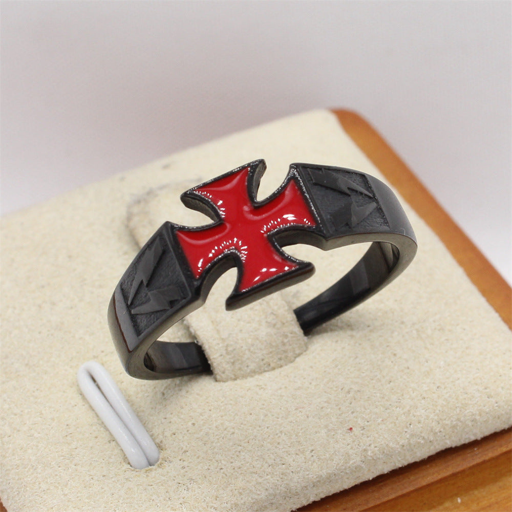 Knights Templar Commandery Ring - Cross Titanium Steel Various Colors - Bricks Masons