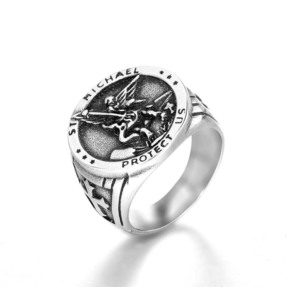 Knights Templar Commandery Ring - St. Michael Protect Us Black