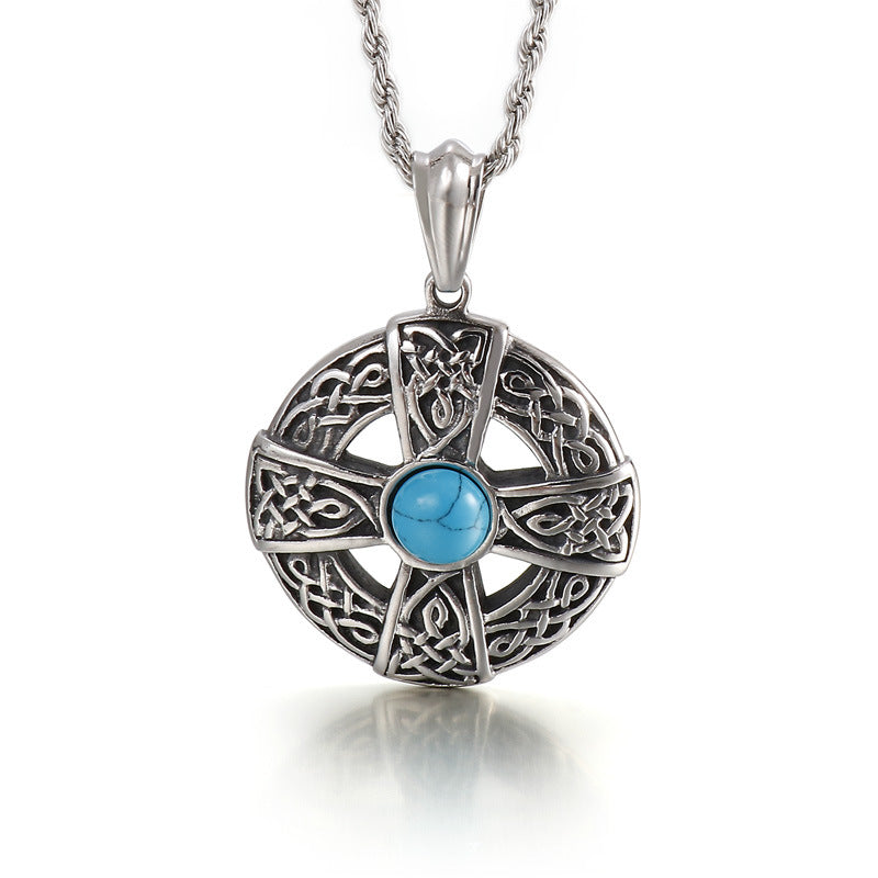 Knights Templar Commandery Pendant - Blue Stone Titanium Steel Cross - Bricks Masons