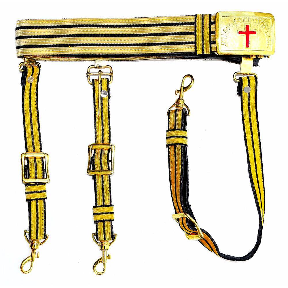 Past Commander Knights Templar Commandery Regalia Belt - Black & Gold Lace