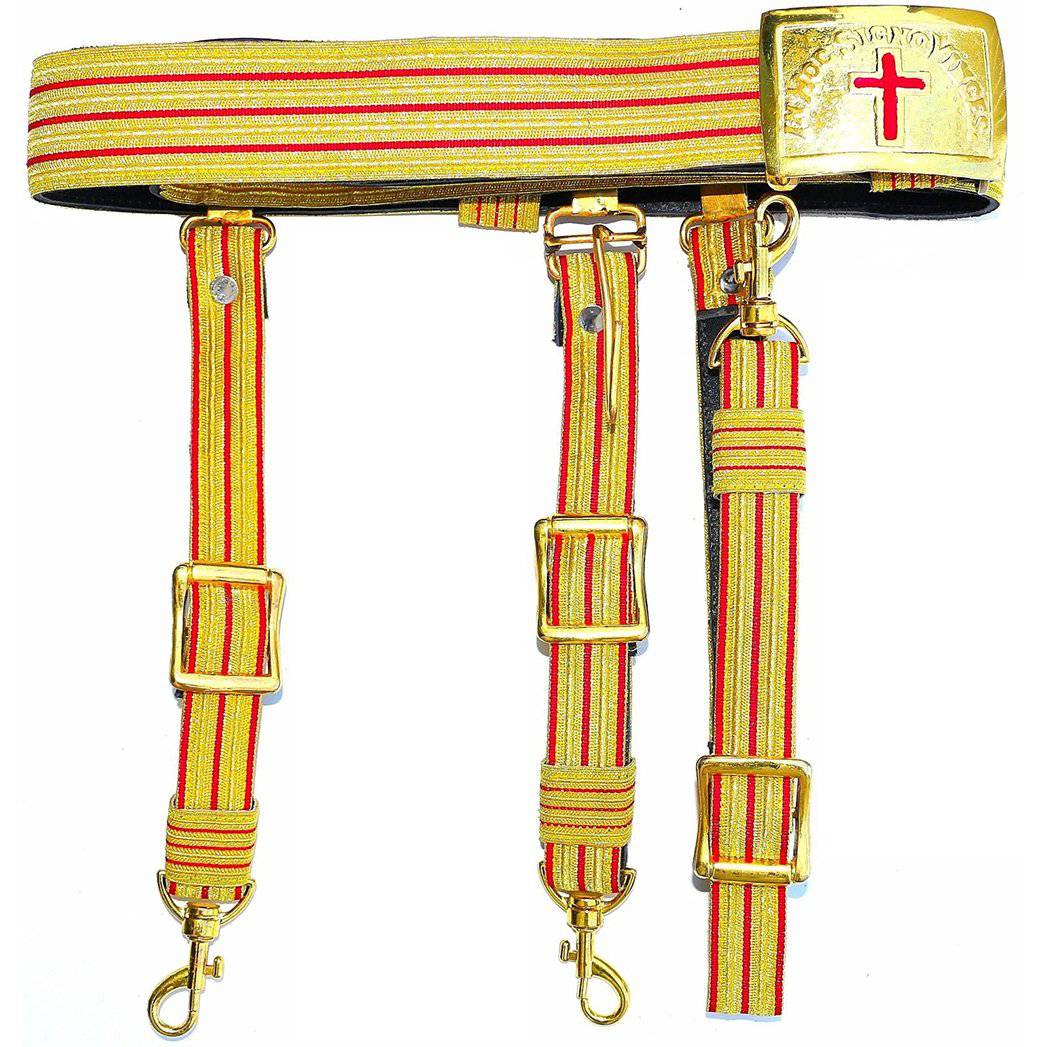 Past Commander Knights Templar Commandery Regalia Belt - Red & Gold Lace