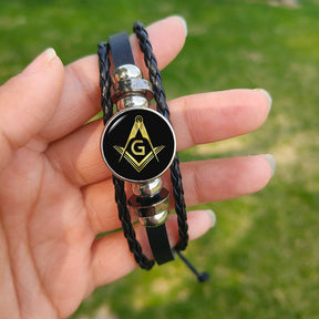 Pulsera de la Logia Azul de Maestro Masón - Escuadra y Compás con G