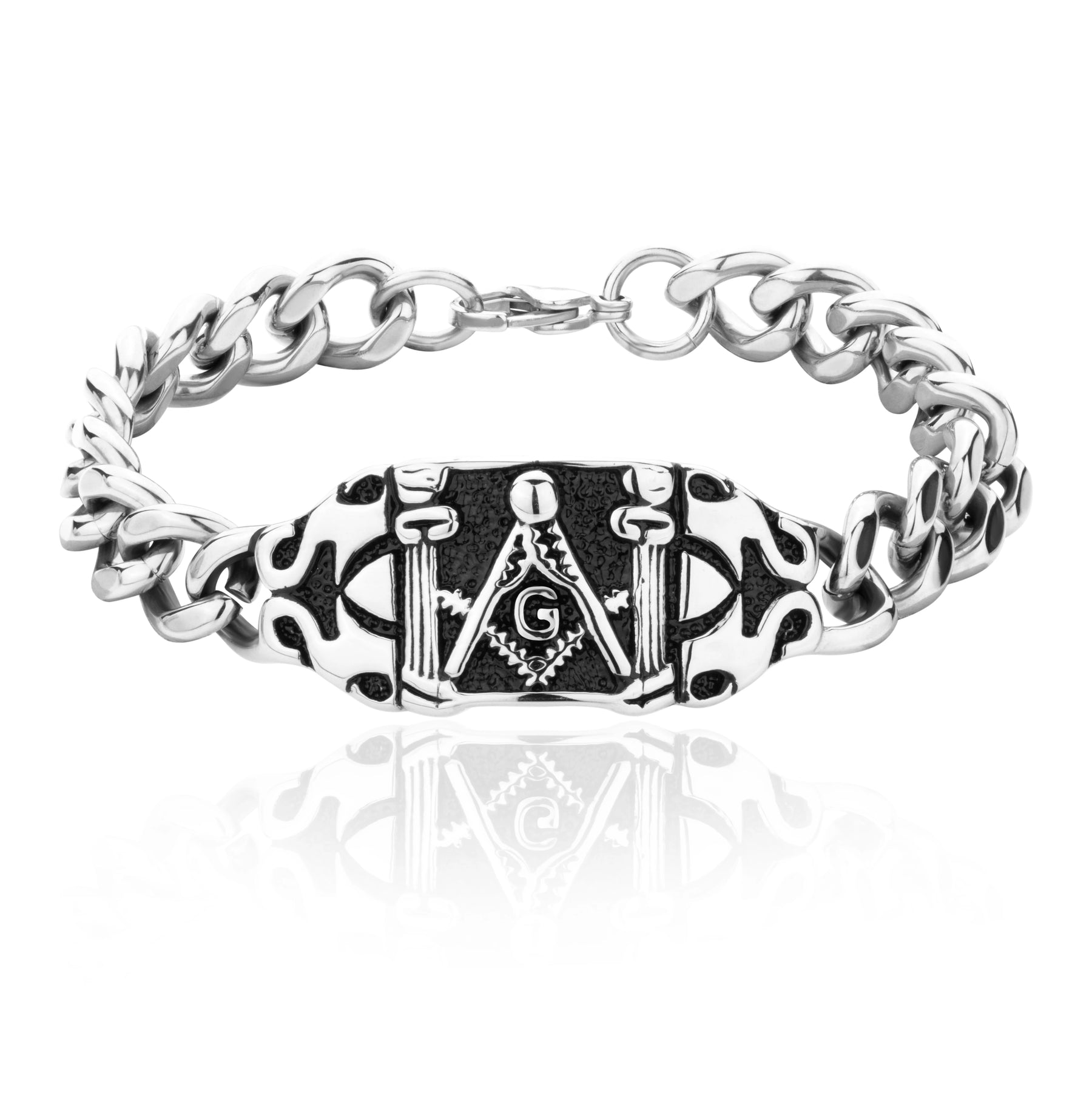 Master Mason Blue Lodge Bracelet - Silver Stainless Steels Square & Compass G - Bricks Masons